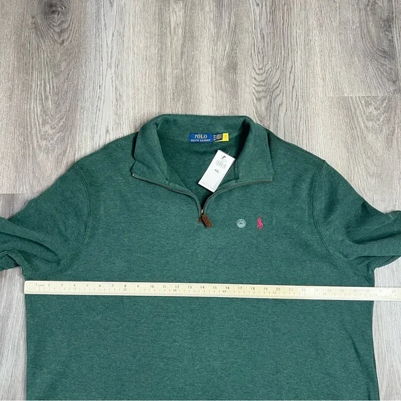 New Polo Ralph Lauren Sweater Mens XXL Green Estate Rib 1/4 Zip Pullover Pony